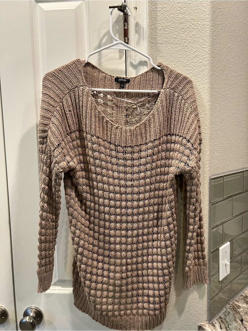 Apt. 9 Women's Taupe Crochet-Back Scoop Neck Sweater